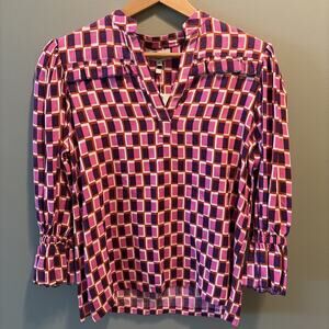 Monsoon & Beyond Size Small Stella Top Equilibrium Pink Geometric Print Blouse